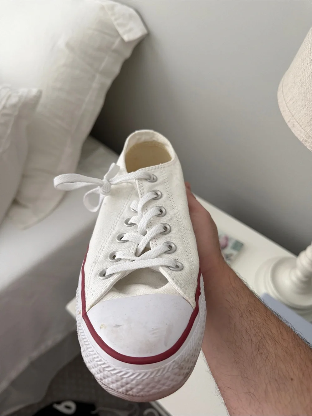 Converse White Canvas Low-Top Sneakers with Red Heel Stripe - Picture 7 of 10